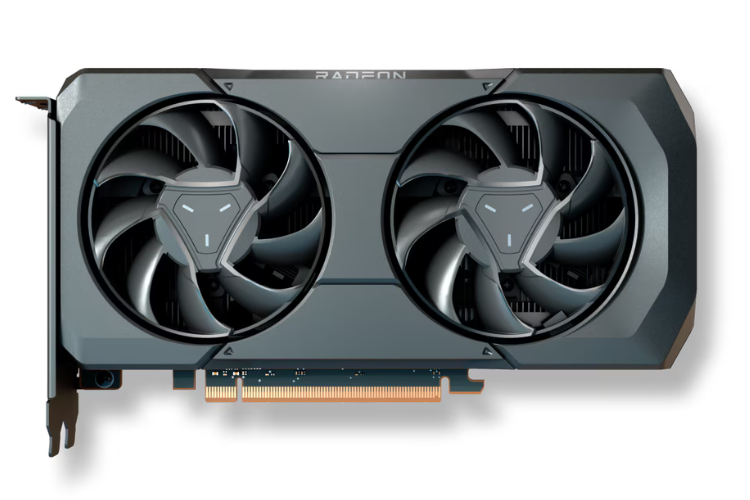 AMD Radeon RX 7600 XT graphics card showcased in a high-performance gaming setup, ideal for high-refresh-rate 1080p gaming in 2025.