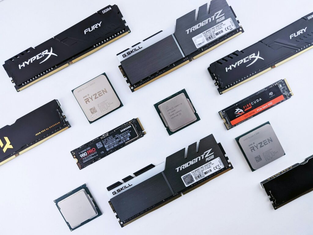High-performance RGB gaming RAM modules for custom PC build.